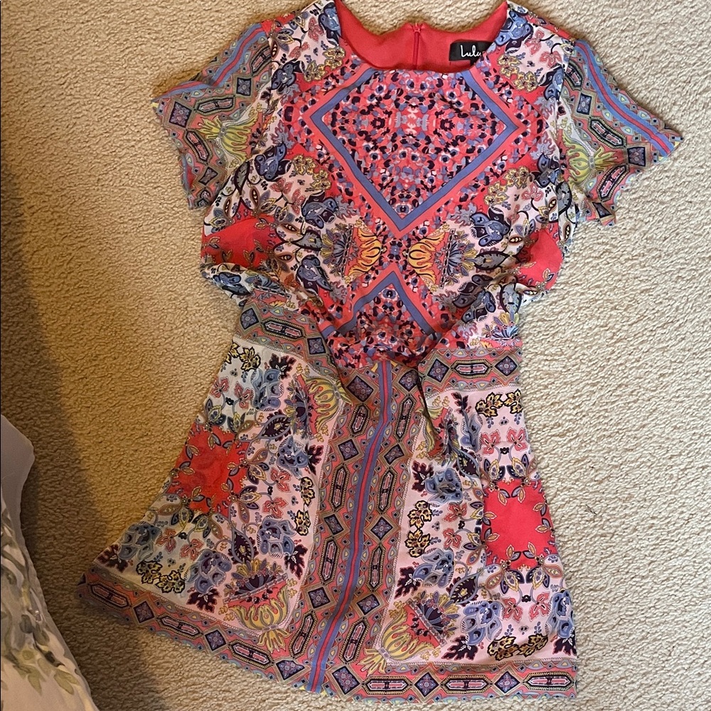 Lola Red and Blue Patterned Mini Dress